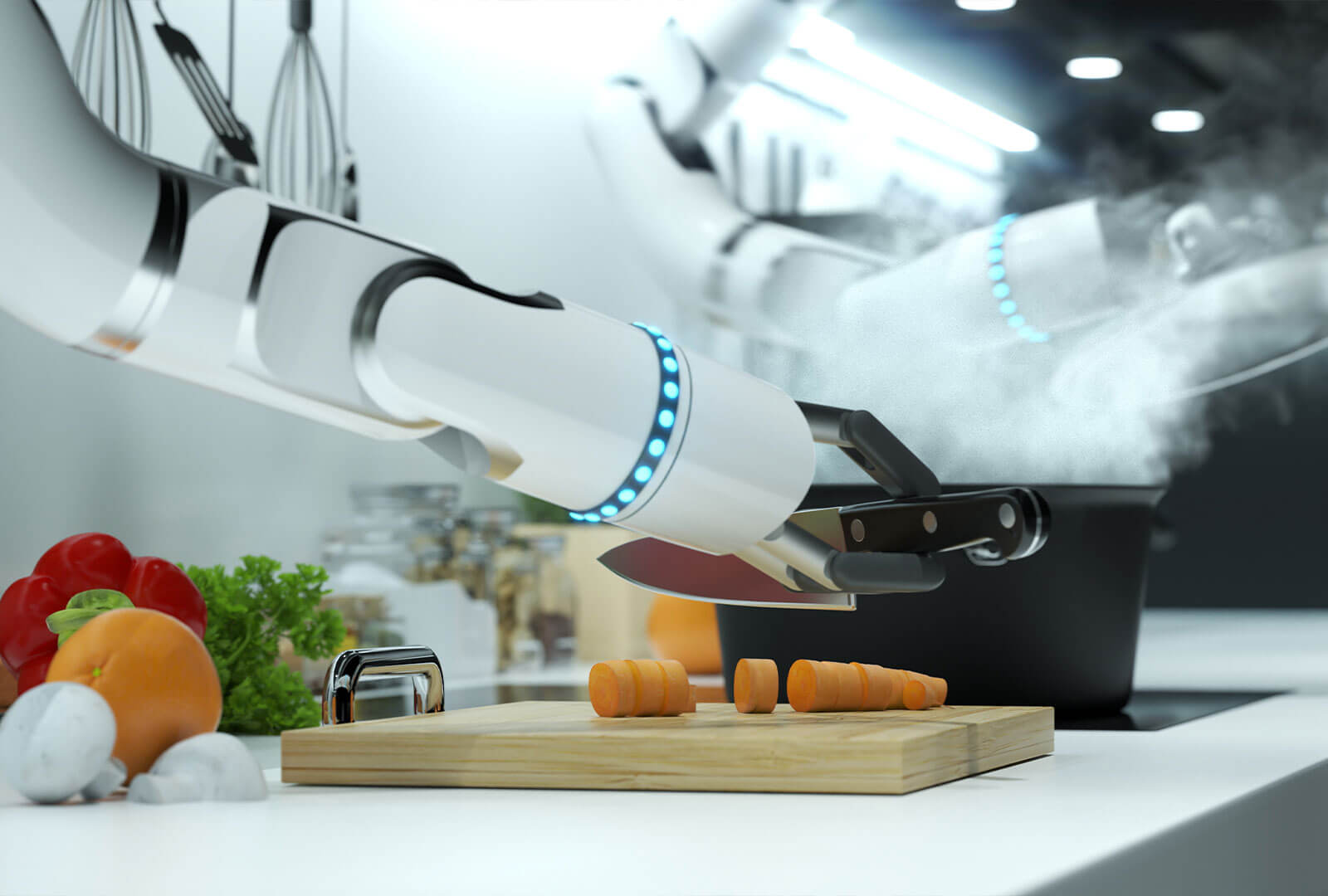 A robotic chef preparing food